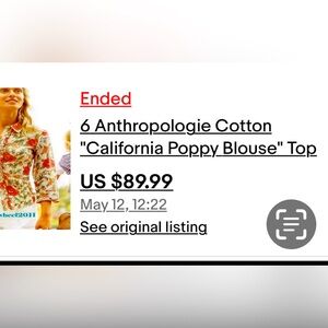 Anthropologie Odille Cotton
"California Poppy Blouse" Top size 8